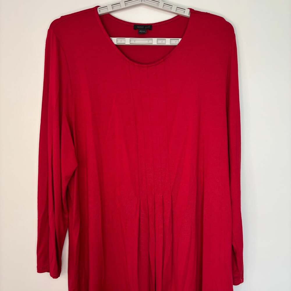 J.Jill knit pullover top womens L red flowy pleats slimming long sleeve stretch